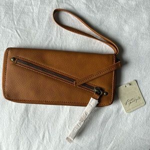 Free People Women's Distressed Vegan Leather
Wristlet Wallet Brown One Size NWT